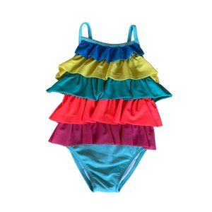 12-18M Baby Boden Rainbow Ruffle One-piece Swimsuit